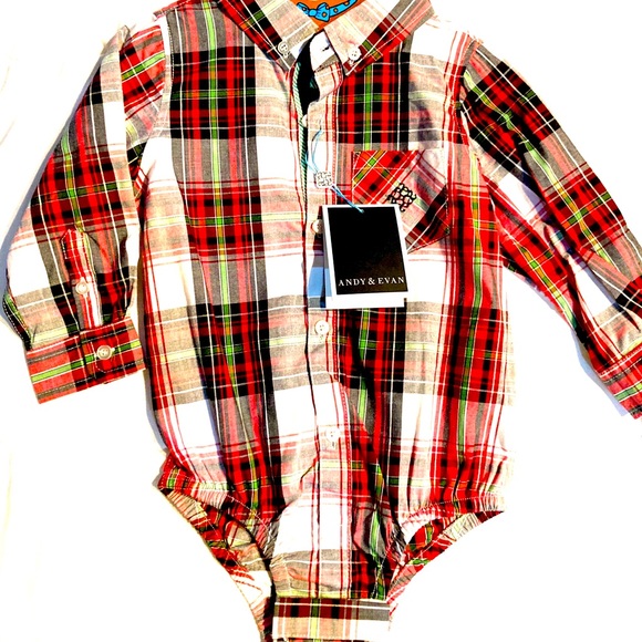NWT ANDY & EVAN Tartan Plaid Shirt Onesie Shirtzie - Picture 1 of 11